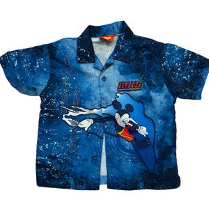 Vintage Y2K Disney Mickey Mouse Sleeve Button Down Shirt Blue Size 2-3T